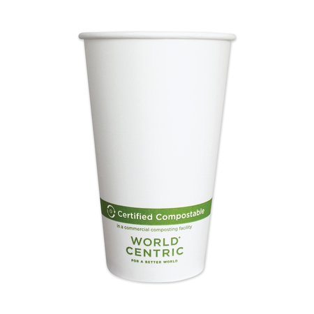 WORLD CENTRIC Paper Hot Cups, 16 oz, White, PK1000 CUPA16